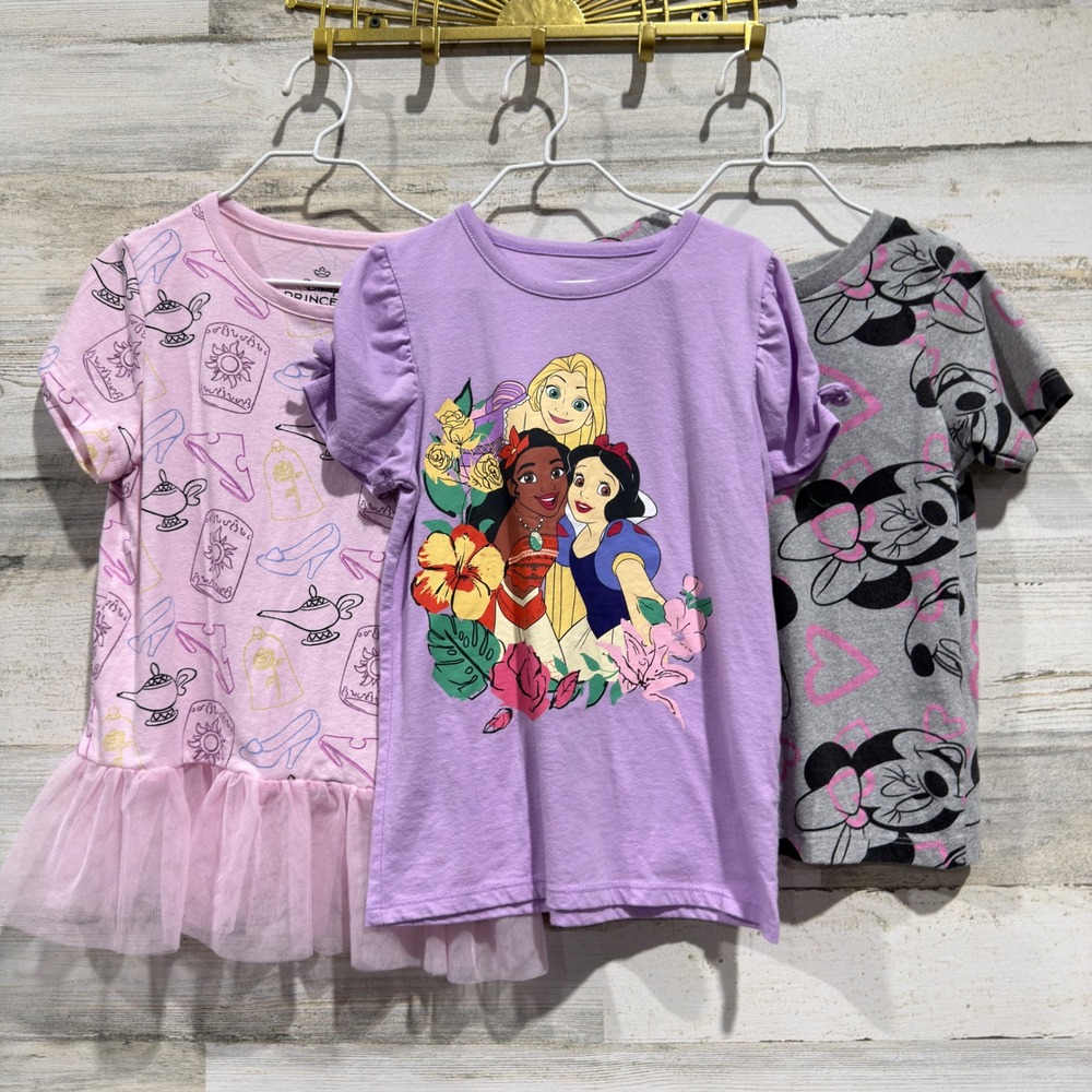 Disney Princess Minnie Mouse T-Shirt Bundle Girls 6 Pink Purple Grey Cotton EUC